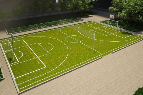 Multifunctional ground for basketball, volleyball, tennis, mini-football